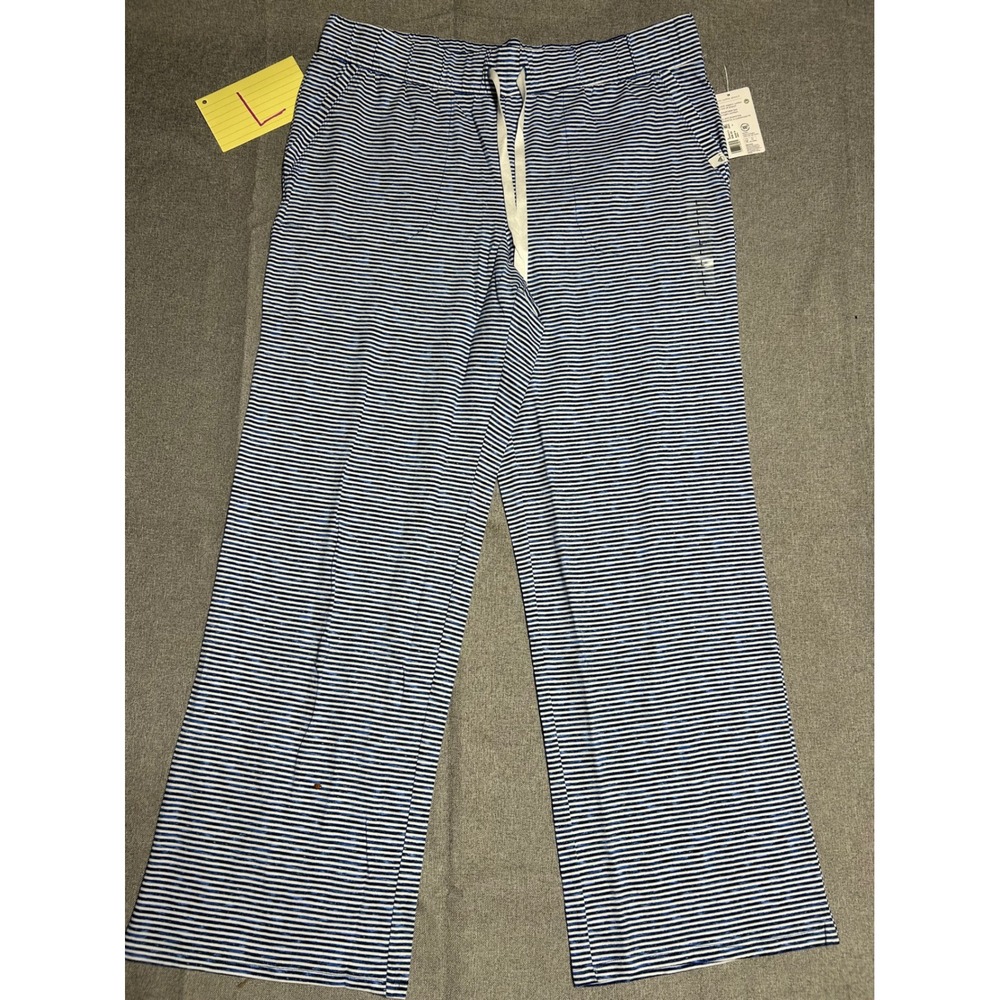 Jockey Pajama Pants Women Large Blue Striped Organic Cotton Stretch Drawstring
